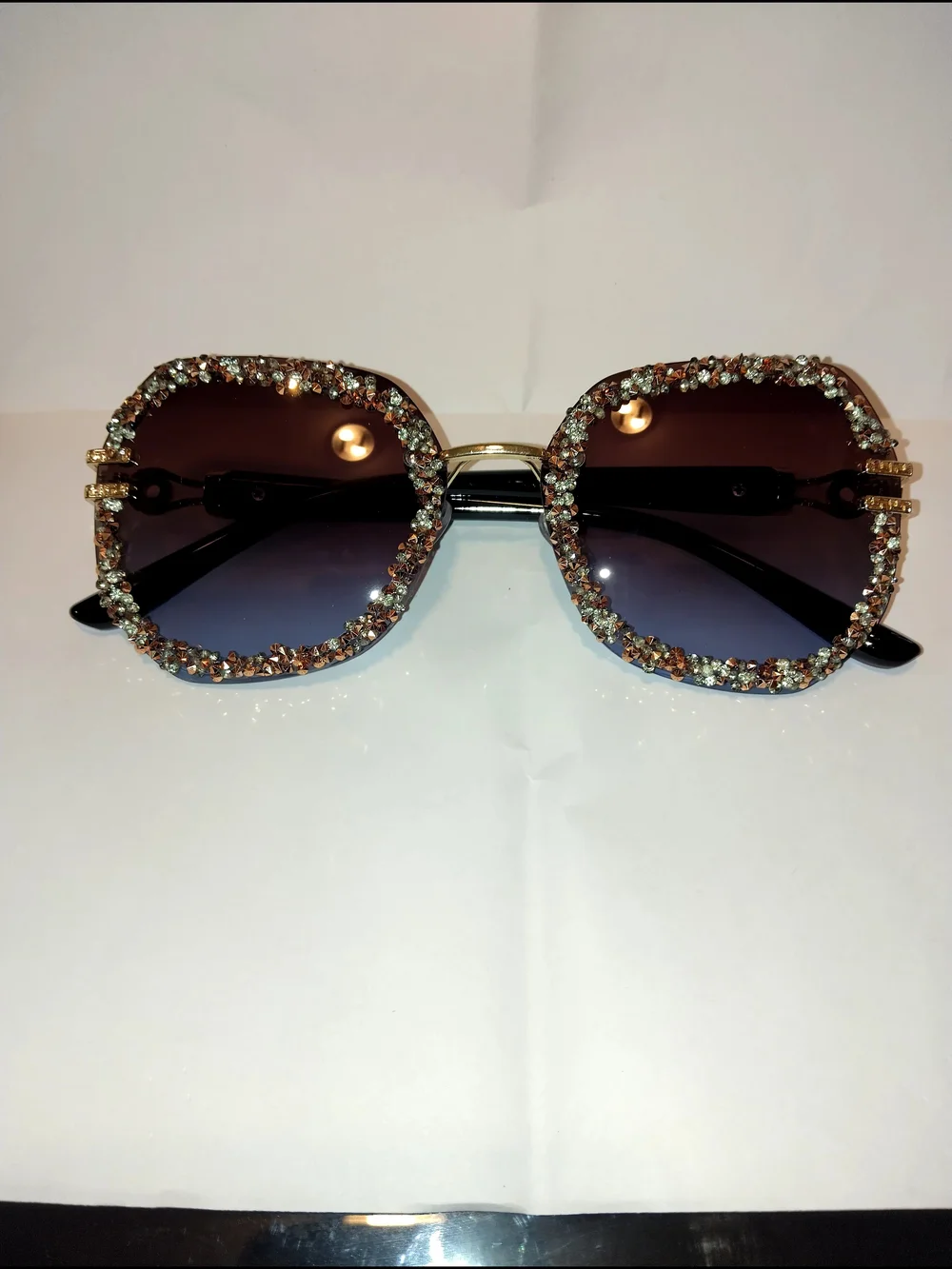 Luxed Black Crystal-Trim Women's Sunglasses